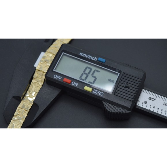 Real 10K Yellow Gold 8.5mm Nugget Textured Rectangle Edge 8.5" Link Bracelet - Picture 4 of 7